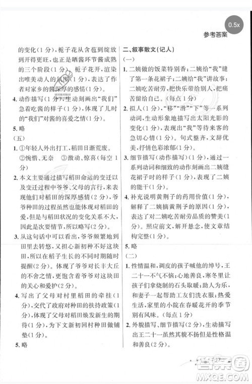 现代教育出版社2023大连中考冲刺专题复习九年级语文阅读专练通用版参考答案