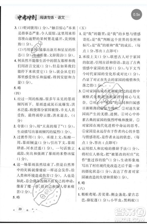 现代教育出版社2023大连中考冲刺专题复习九年级语文阅读专练通用版参考答案