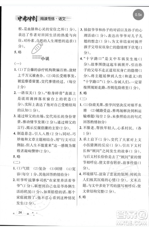 现代教育出版社2023大连中考冲刺专题复习九年级语文阅读专练通用版参考答案