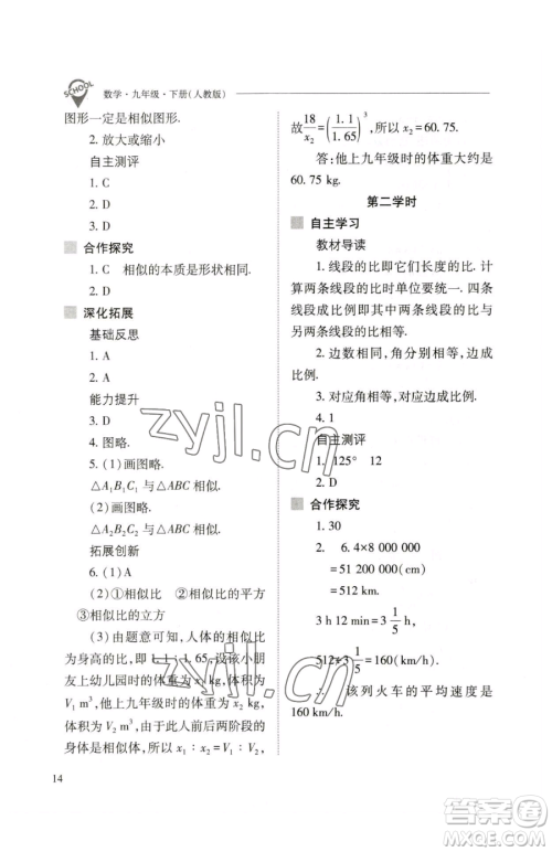 山西教育出版社2023新课程问题解决导学方案九年级下册数学人教版参考答案