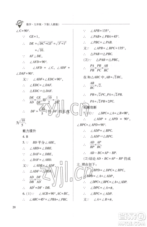 山西教育出版社2023新课程问题解决导学方案九年级下册数学人教版参考答案