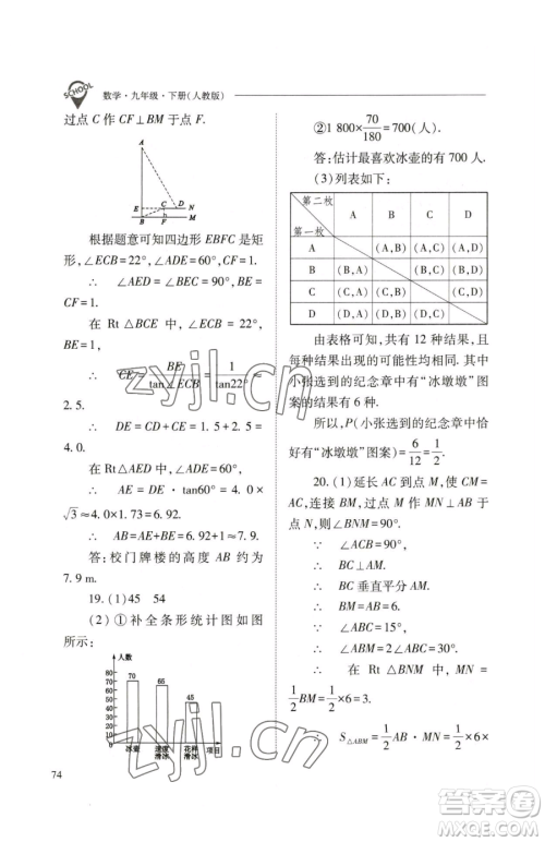 山西教育出版社2023新课程问题解决导学方案九年级下册数学人教版参考答案