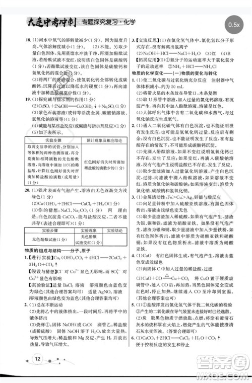 现代教育出版社2023大连中考冲刺专题复习九年级化学通用版参考答案 现代教育出版社2023大连中考冲刺专题复习九年级化学通用版参考答案