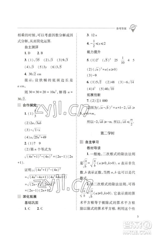 山西教育出版社2023新课程问题解决导学方案八年级下册数学人教版参考答案