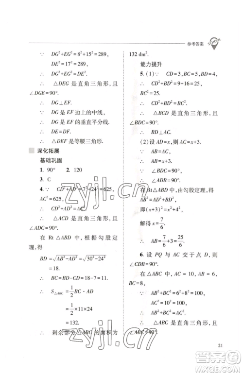 山西教育出版社2023新课程问题解决导学方案八年级下册数学人教版参考答案