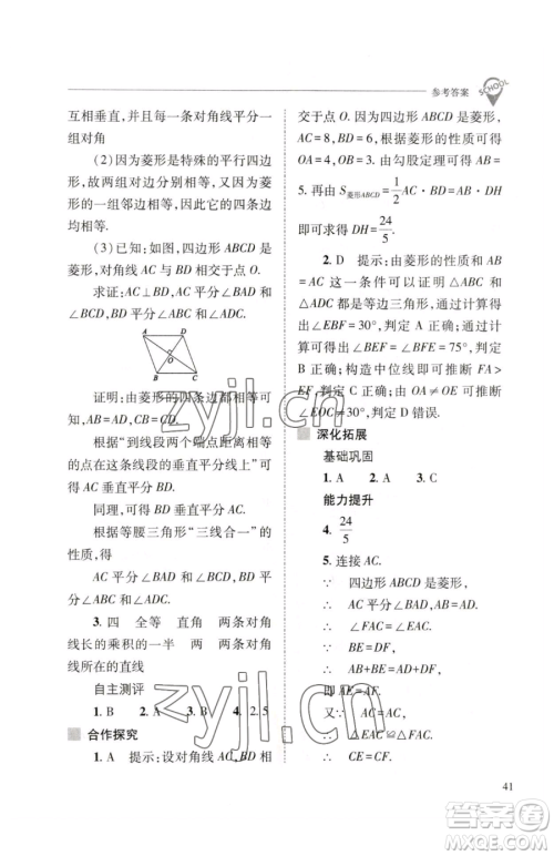 山西教育出版社2023新课程问题解决导学方案八年级下册数学人教版参考答案