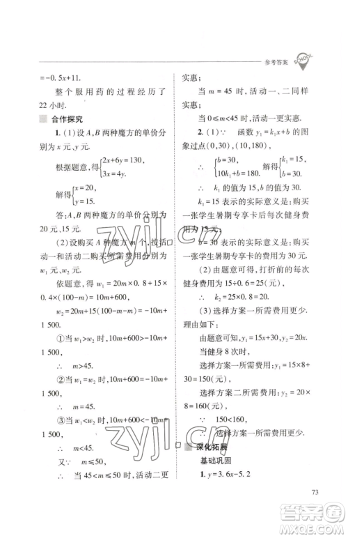 山西教育出版社2023新课程问题解决导学方案八年级下册数学人教版参考答案