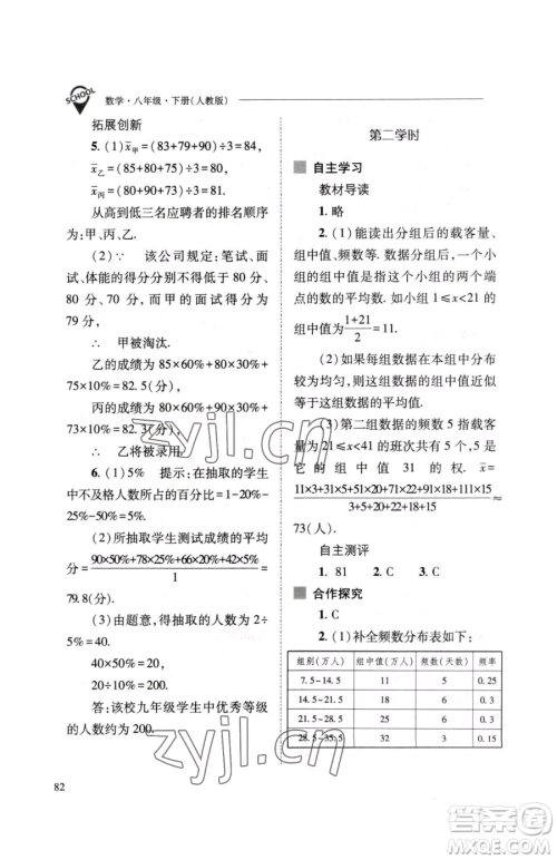 山西教育出版社2023新课程问题解决导学方案八年级下册数学人教版参考答案