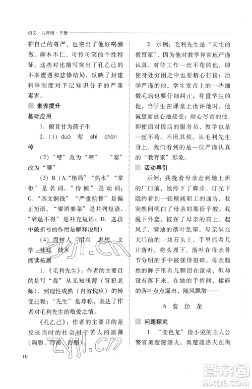 山西教育出版社2023新课程问题解决导学方案九年级下册语文人教版参考答案