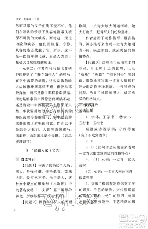 山西教育出版社2023新课程问题解决导学方案九年级下册语文人教版参考答案