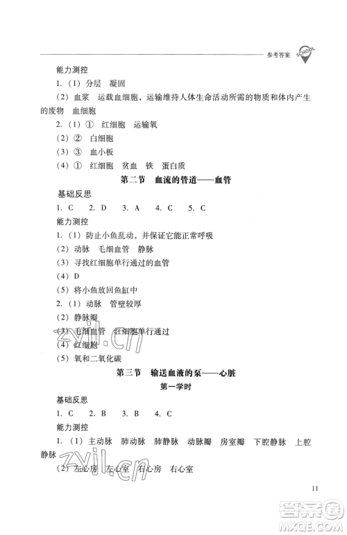 山西教育出版社2023新课程问题解决导学方案七年级下册生物学人教版参考答案