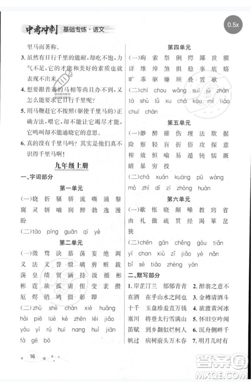 辽宁大学出版社2023年大连中考冲刺基础专练九年级语文通用版参考答案 辽宁大学出版社2023年大连中考冲刺基础专练九年级语文通用版参考答案