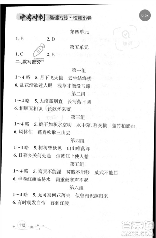 辽宁大学出版社2023年大连中考冲刺基础专练九年级语文通用版参考答案 辽宁大学出版社2023年大连中考冲刺基础专练九年级语文通用版参考答案