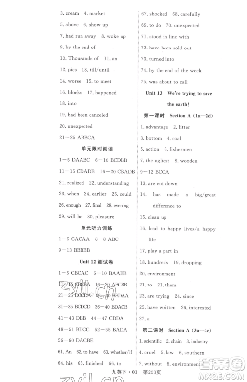 湖北科学技术出版社2023高效课堂导学案九年级下册英语人教版参考答案