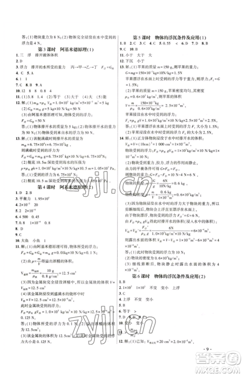 天津科学技术出版社2023考点跟踪同步训练八年级下册物理人教版参考答案