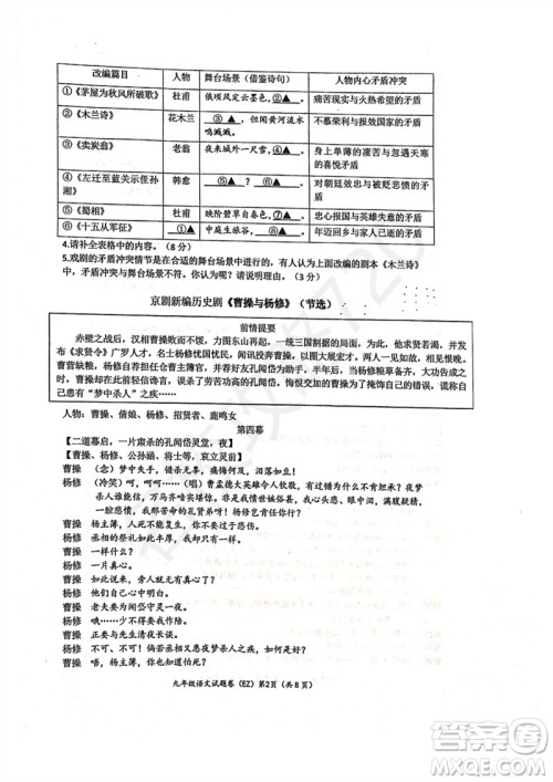 2023年浙江省温州第二中学中考三模语文试题答案 2023年浙江省温州第二中学中考三模语文试题答案