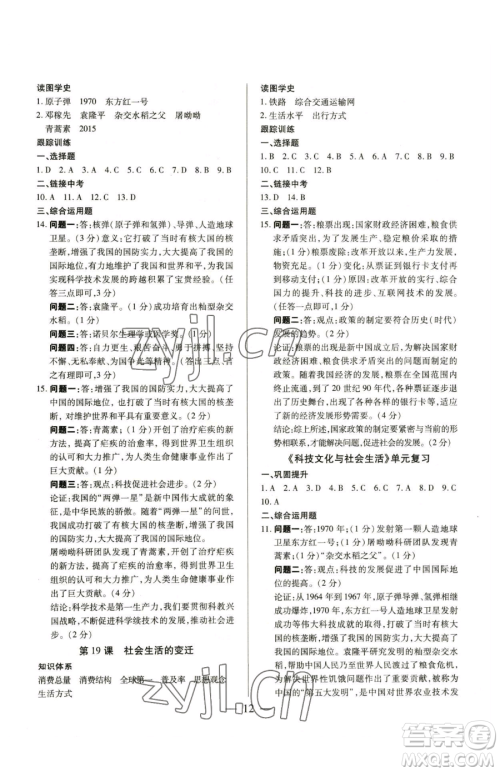 新世纪出版社2023考点跟踪同步训练八年级下册历史人教版参考答案