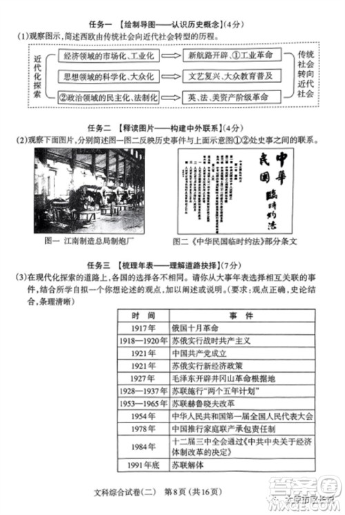 2023年太原市中考二模文综历史试卷答案