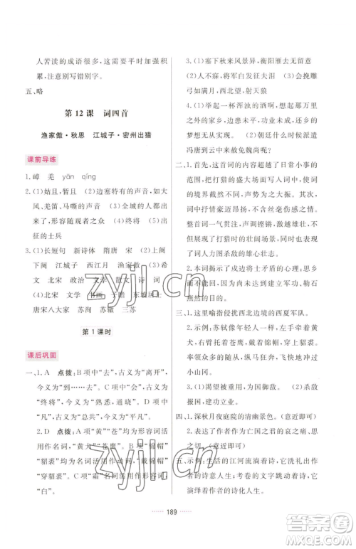 吉林教育出版社2023三维数字课堂九年级下册语文人教版参考答案