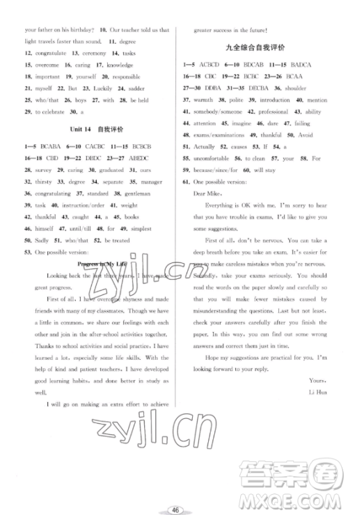 北京教育出版社2023教与学课程同步讲练九年级全一册英语人教版参考答案