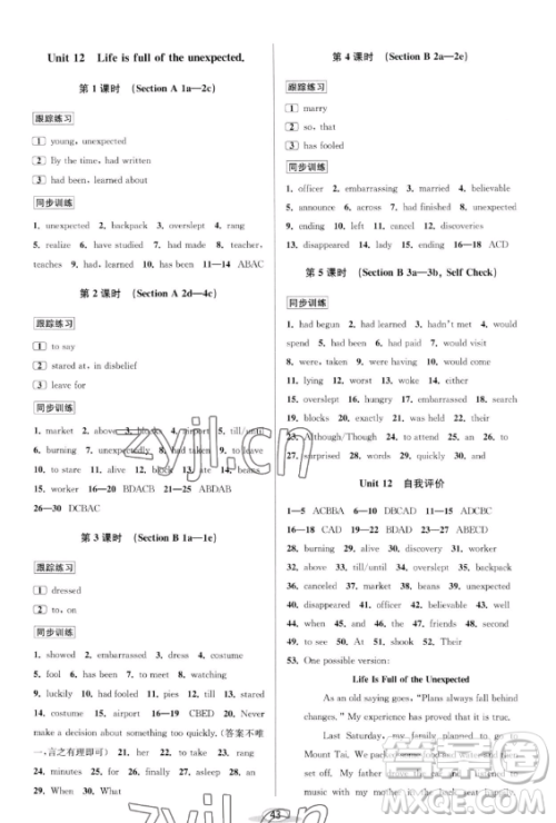 北京教育出版社2023教与学课程同步讲练九年级全一册英语人教版参考答案