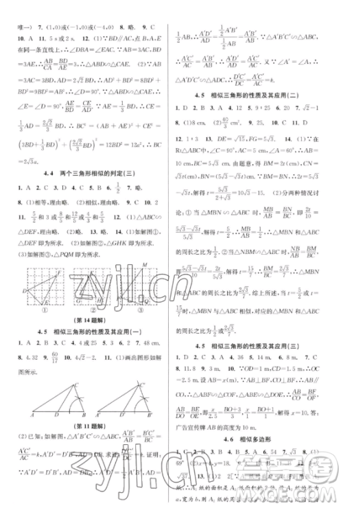 北京教育出版社2023教与学课程同步讲练九年级全一册数学浙教版参考答案