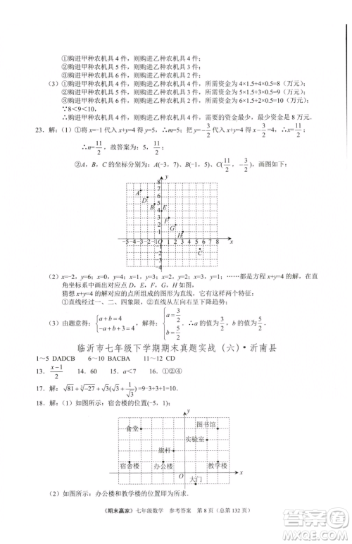 云南美术出版社2023期末赢家七年级下册数学人教版临沂专用参考答案