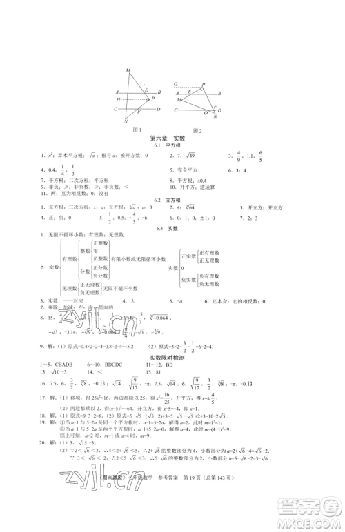 云南美术出版社2023期末赢家七年级下册数学人教版临沂专用参考答案