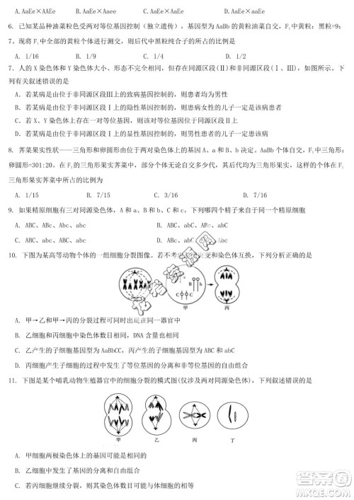 哈六中2022-2023学年高一下学期期中考试生物试卷答案