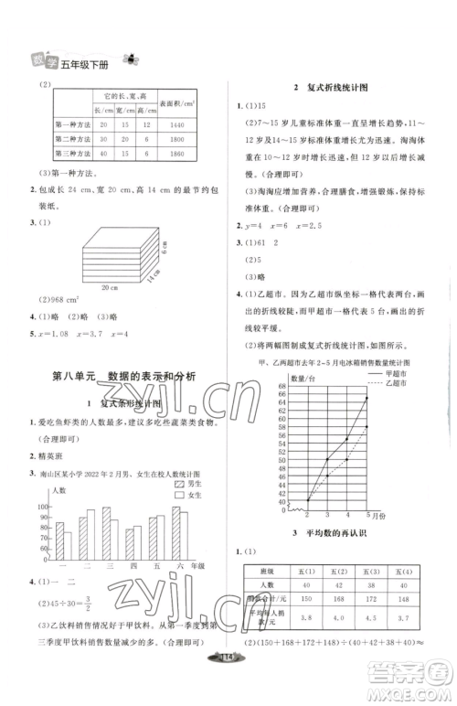 北京师范大学出版社2023课堂精练五年级下册数学北师大版单色版参考答案 北京师范大学出版社2023课堂精练五年级下册数学北师大版单色版参考答案