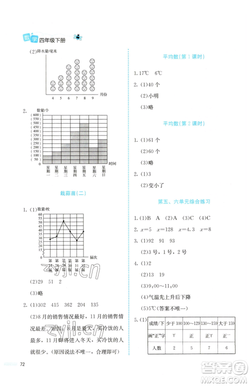 北京师范大学出版社2023课堂精练四年级下册数学北师大版福建专版参考答案