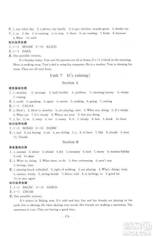 花山文艺出版社2023学科能力达标初中生100全优卷七年级下册英语人教版参考答案