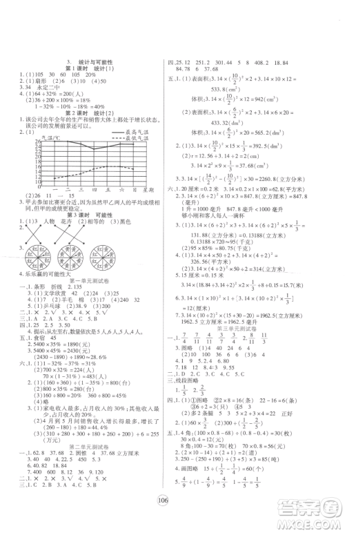 天津科学技术出版社2023云顶课堂六年级下册数学苏教版参考答案