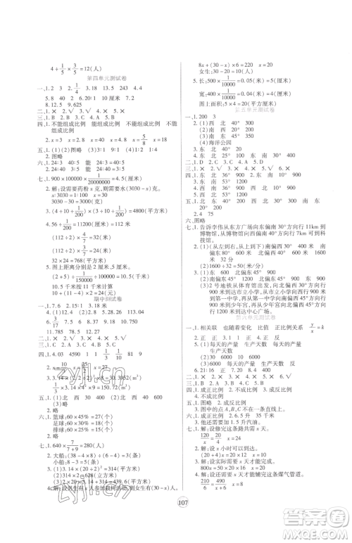 天津科学技术出版社2023云顶课堂六年级下册数学苏教版参考答案