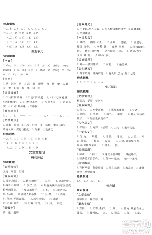 新疆青少年出版社2023升学锦囊九年级全一册语文泰安专版参考答案