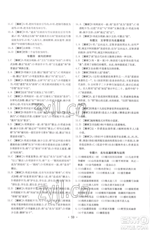 新疆青少年出版社2023升学锦囊九年级全一册语文泰安专版参考答案