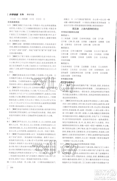 新疆青少年出版社2023升学锦囊九年级全一册生物泰安专版参考答案