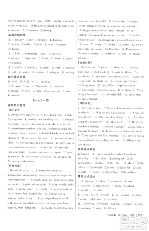 新疆青少年出版社2023升学锦囊九年级全一册英语泰安专版参考答案