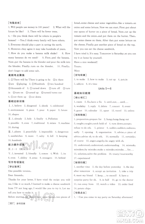 新疆青少年出版社2023升学锦囊九年级全一册英语泰安专版参考答案