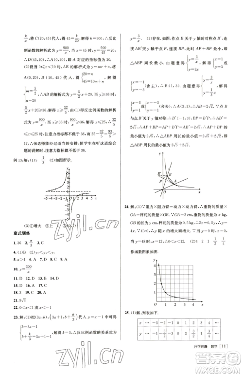 新疆青少年出版社2023升学锦囊九年级全一册数学泰安专版参考答案