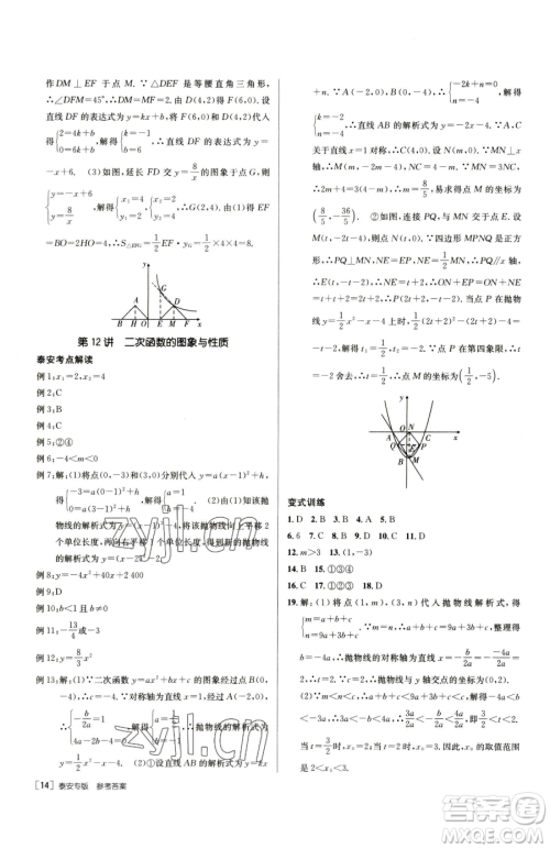 新疆青少年出版社2023升学锦囊九年级全一册数学泰安专版参考答案