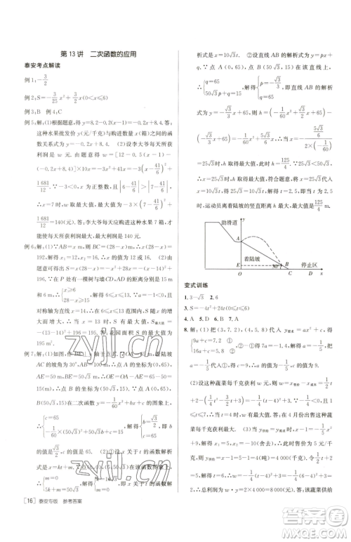 新疆青少年出版社2023升学锦囊九年级全一册数学泰安专版参考答案