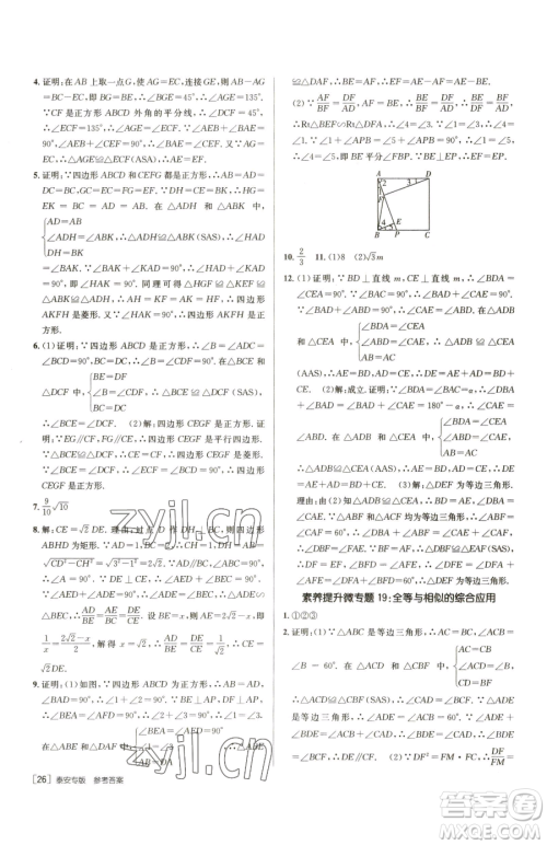 新疆青少年出版社2023升学锦囊九年级全一册数学泰安专版参考答案