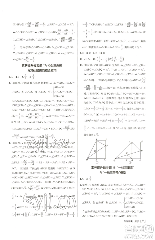 新疆青少年出版社2023升学锦囊九年级全一册数学泰安专版参考答案