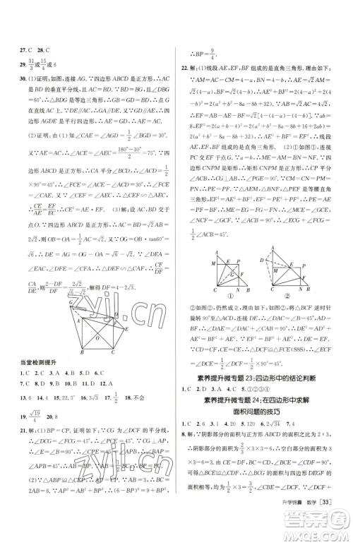 新疆青少年出版社2023升学锦囊九年级全一册数学泰安专版参考答案