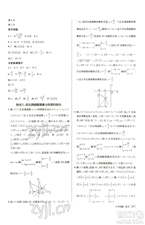 新疆青少年出版社2023升学锦囊九年级全一册数学泰安专版参考答案