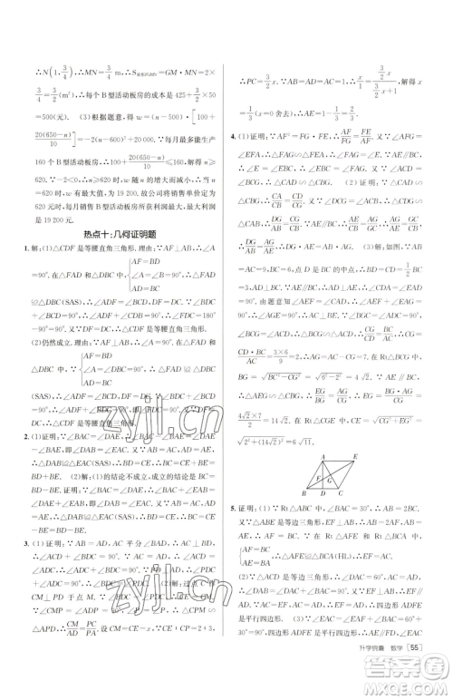 新疆青少年出版社2023升学锦囊九年级全一册数学泰安专版参考答案