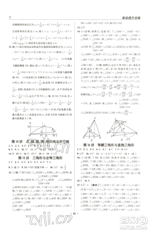 新疆青少年出版社2023升学锦囊九年级全一册数学泰安专版参考答案