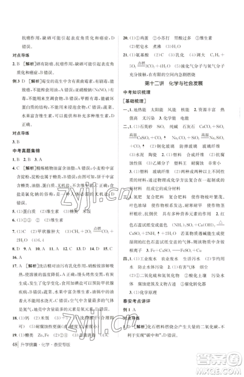 新疆青少年出版社2023升学锦囊九年级全一册化学泰安专版参考答案 新疆青少年出版社2023升学锦囊九年级全一册化学泰安专版参考答案