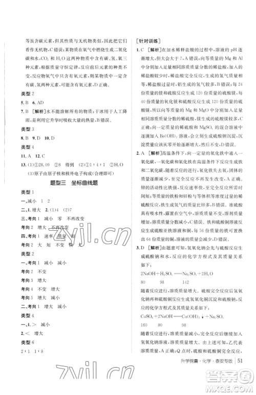 新疆青少年出版社2023升学锦囊九年级全一册化学泰安专版参考答案